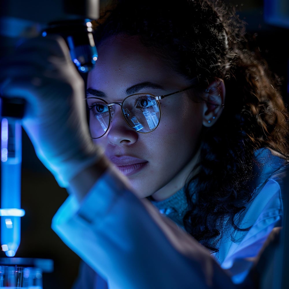 Cientista fazendo análise de amostra.